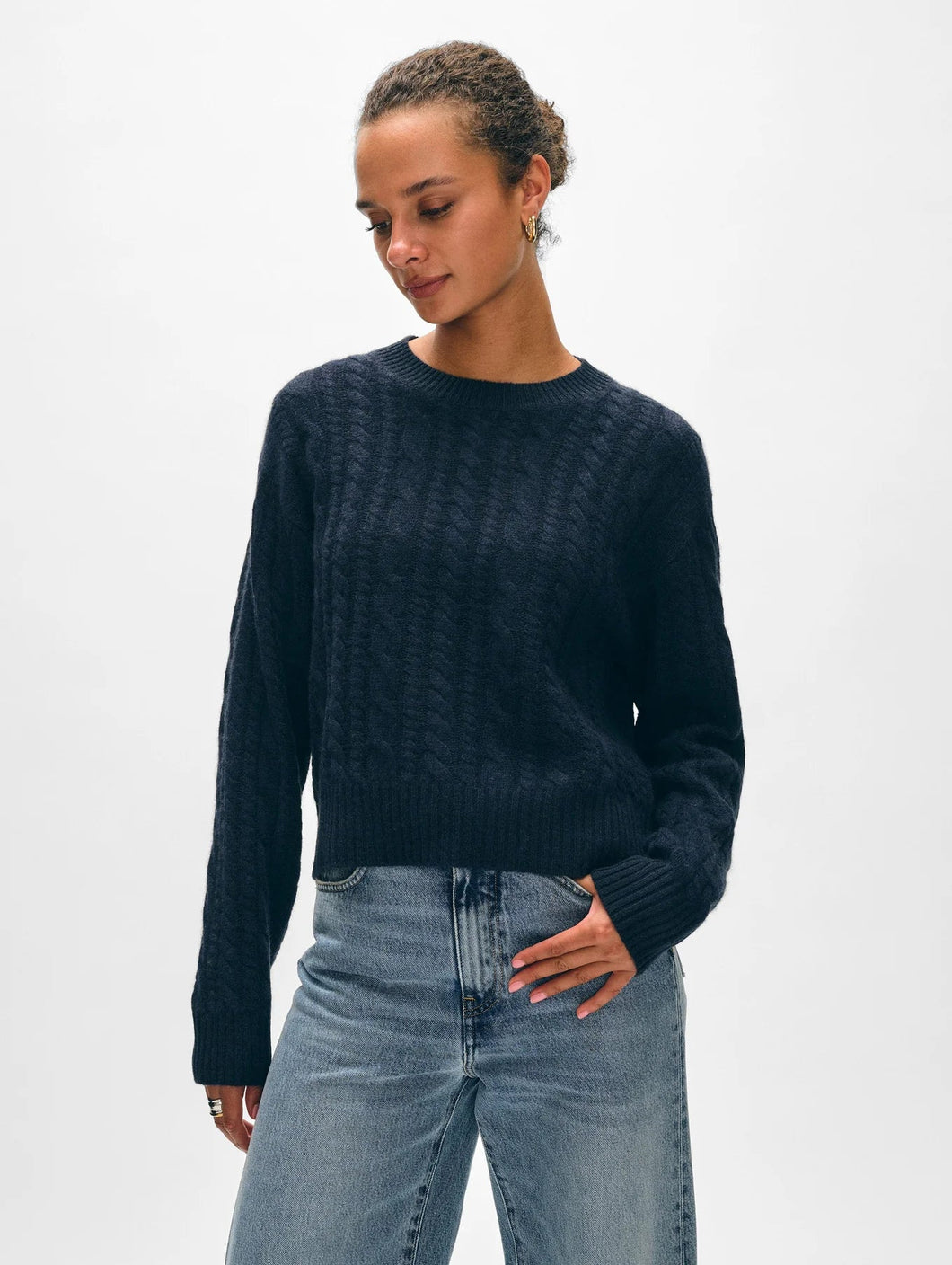 Cropped Cable Crewneck
