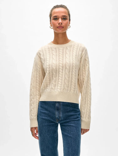 Cropped Cable Crewneck