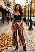 Load image into Gallery viewer, Chocolate Culotte Metallic Linen Pants