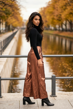 Load image into Gallery viewer, Chocolate Culotte Metallic Linen Pants