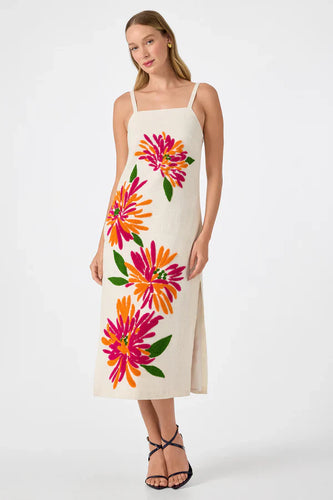 Yona Embroidered Flowers Midi Dress