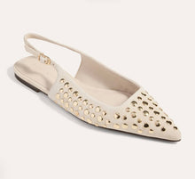 Load image into Gallery viewer, Bedford Flat in Bone Suede with Gold Studs