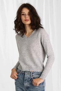 Cashmere Frayed Cropped V Neck