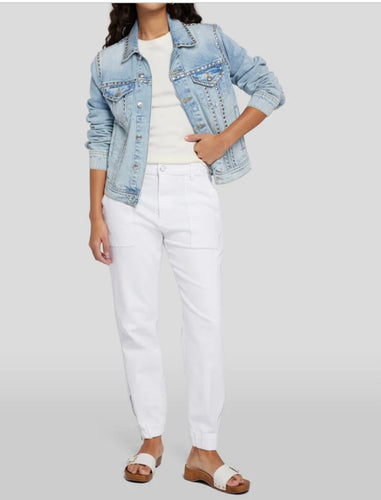 7 FOR ALL NAN KIND DARTED BOYFRIEND JOGGER IN SATEEN WHITE