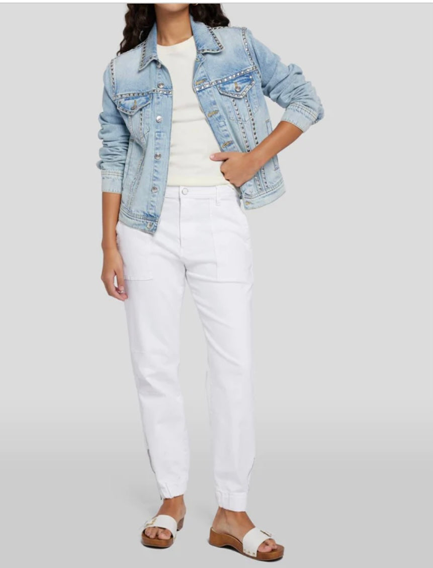7 FOR ALL NAN KIND DARTED BOYFRIEND JOGGER IN SATEEN WHITE