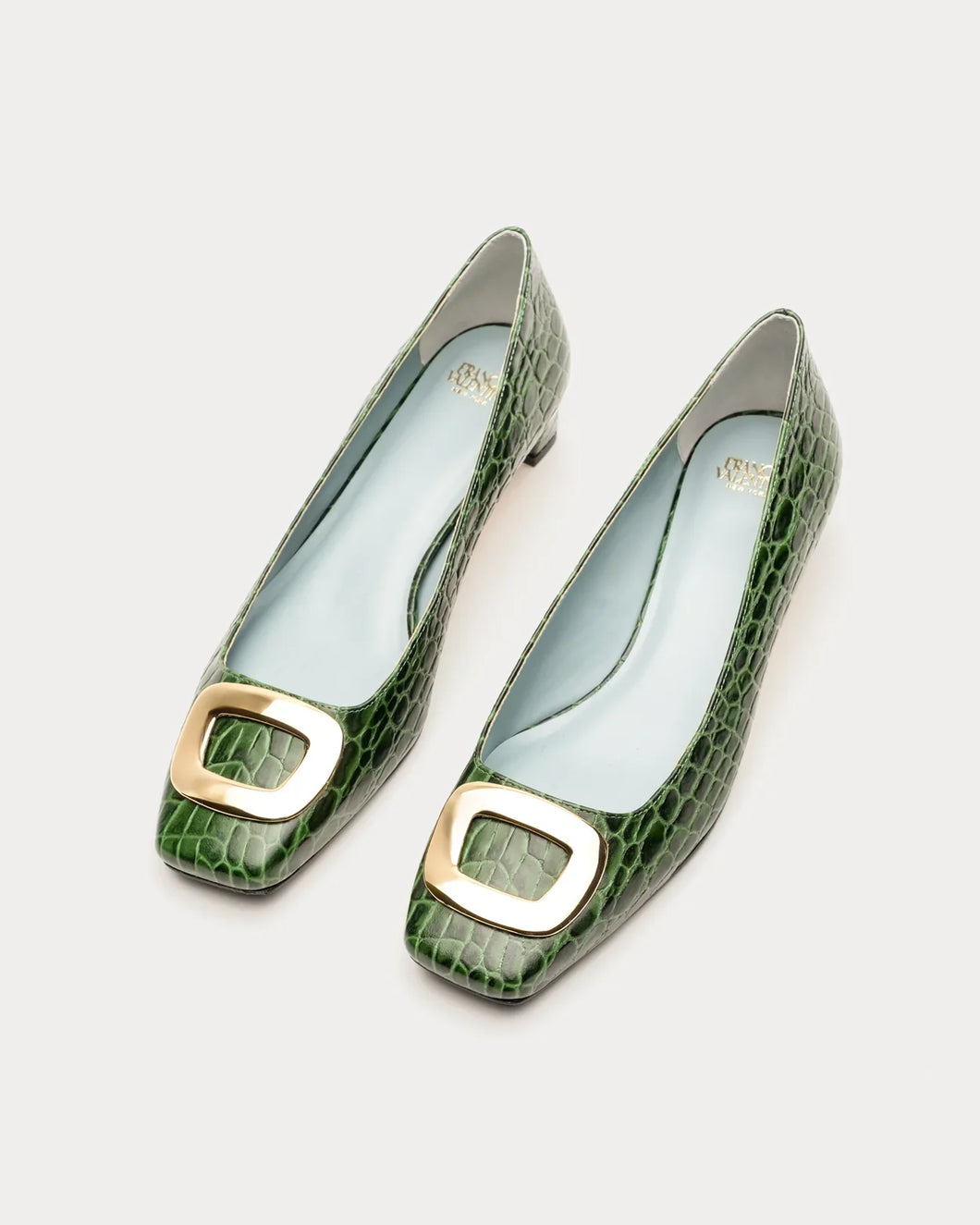 Mary Mini Block Heel Croc Embossed Leather