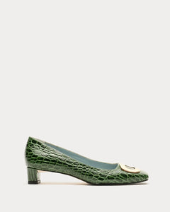 Mary Mini Block Heel Croc Embossed Leather