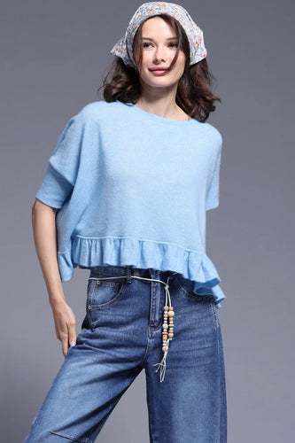 Cashmere Crew Cropped Pow Wow With Ruffle