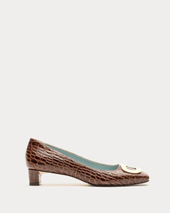 Mary Mini Block Heel Croc Embossed Leather