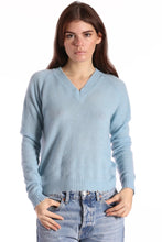 Load image into Gallery viewer, Cashmere Frayed Cropped V Neck