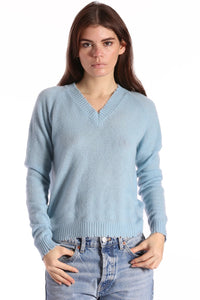 Cashmere Frayed Cropped V Neck
