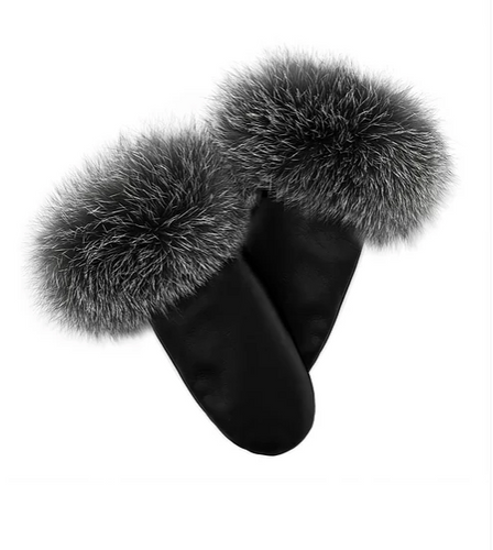 Leather Mittens w Fox Fur