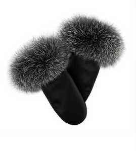 Leather Mittens w Fox Fur