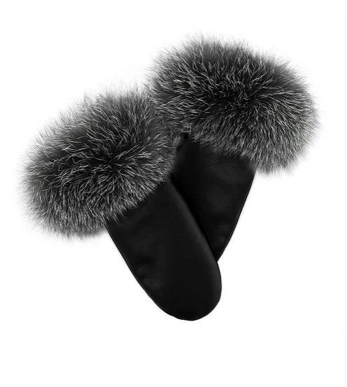 Leather Mittens w Fox Fur
