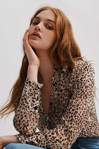 Metallic Stripe Leopard Button Up